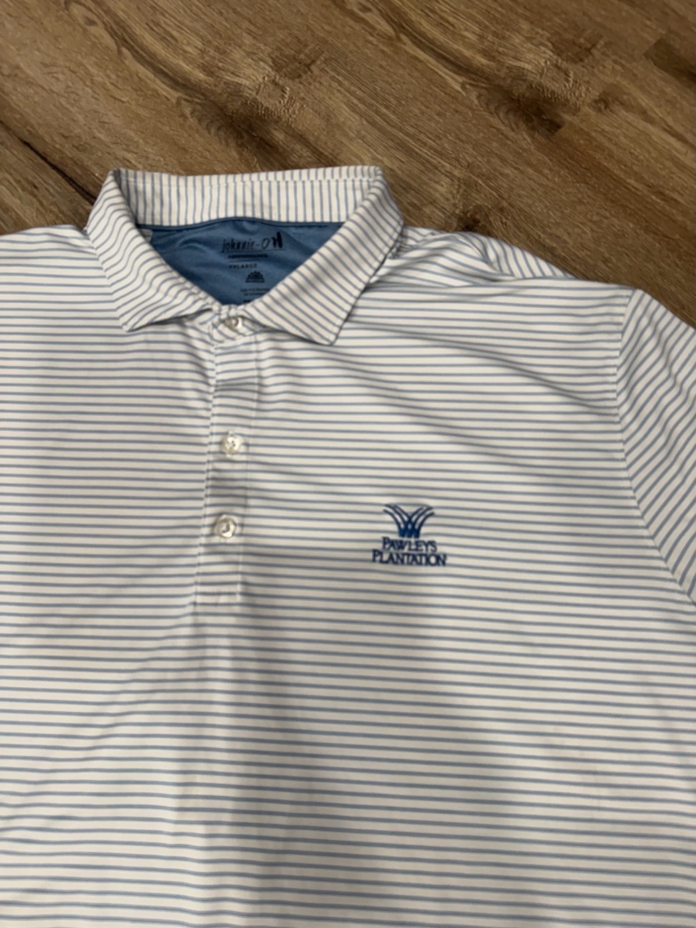 johnnie-O Pawleys Plantation White Polo with Thin Blue Stripes - Picture 2 of 3